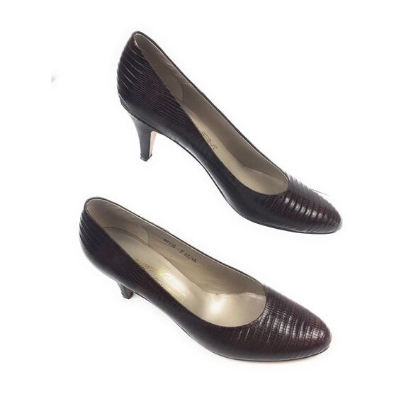 Florsheim Signature Womens Leather Lizard Reptile Embossed Pumps Heels Shoes 7AA - Picture 1 of 8